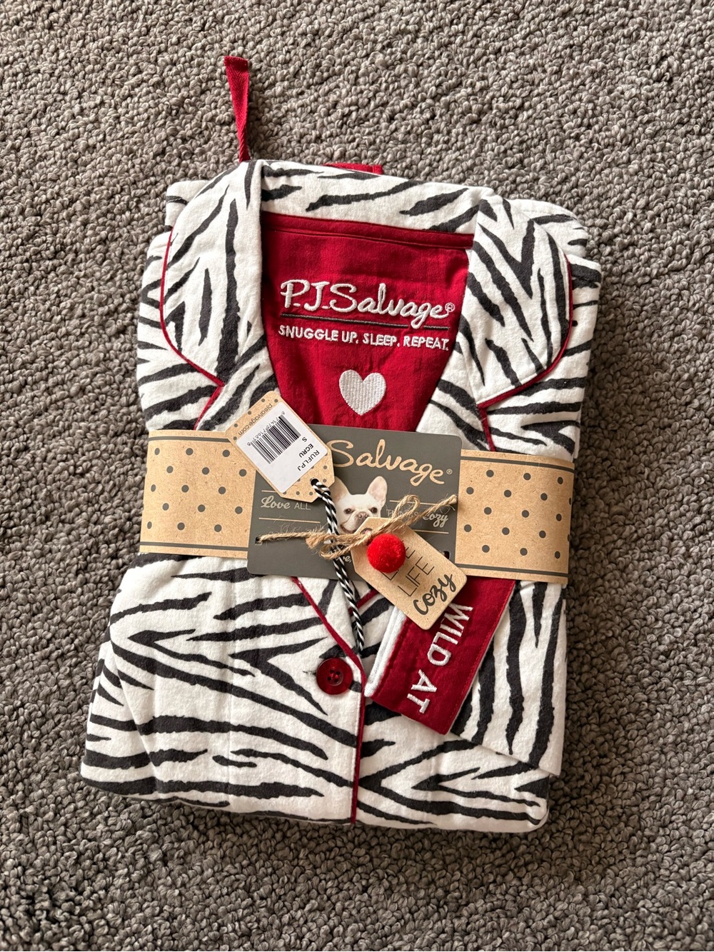 NWT PJ Salvage Zebra Stripe S Flannel Pajamas Animal Boho Cozy Winter Hygge